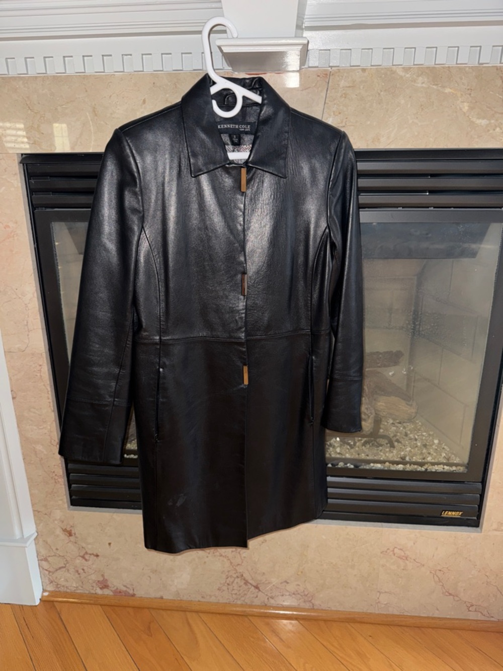 Kenneth Cole Women's Black Leather Mid-Length Coat